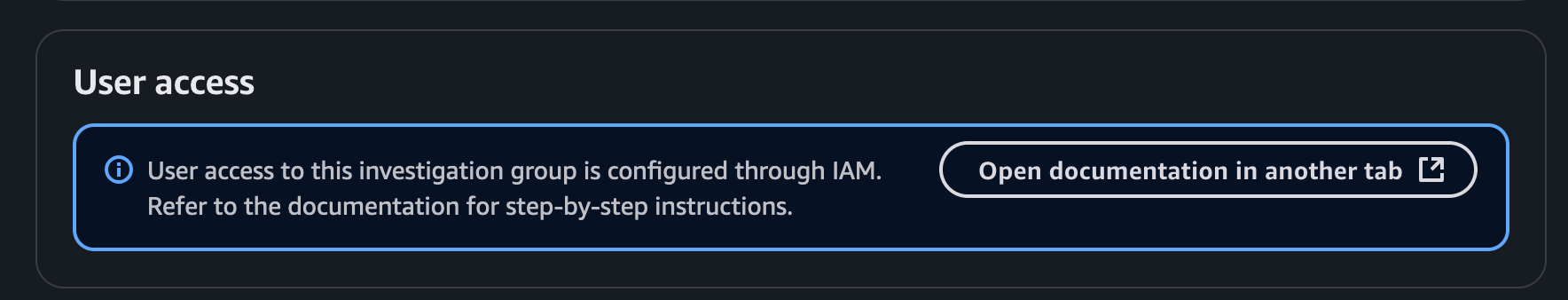 User access screen that explains how to provide IAM permissions to users for Amazon Q Developer investigations assistant. 